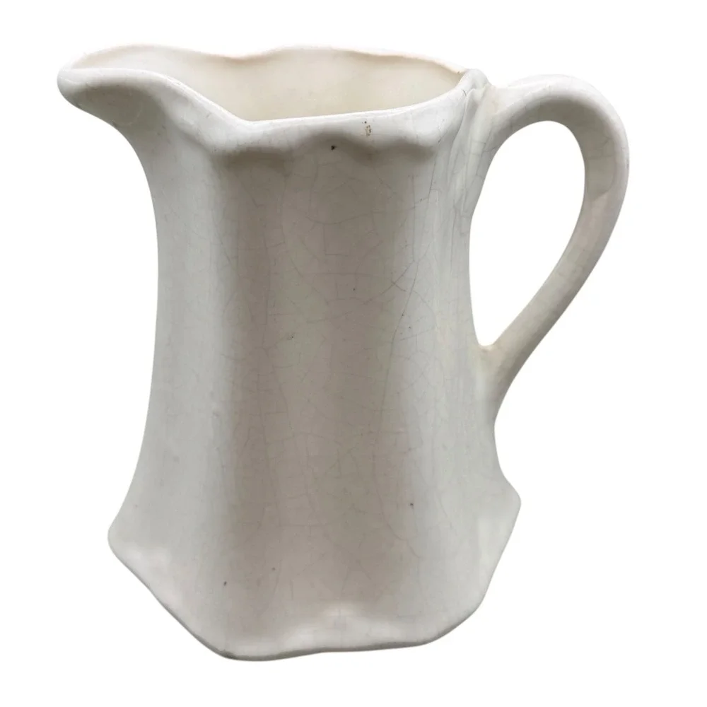 Vintage Small Ceramic Pitcher Yellow Rose Floral Scalloped Rim Creamer 4.5 Inch